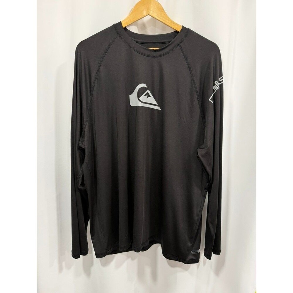 Quiksilver Mens XXL Black Rashguard Long Sleeve Shirt UPF50 Surf Beach Hike Camp